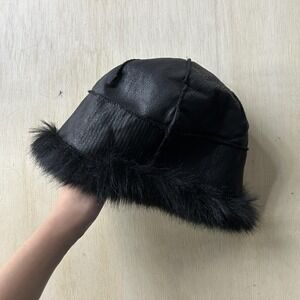 Cossack Hat Womens One Size Black Faux Fur Leather Lined Insulated Winter